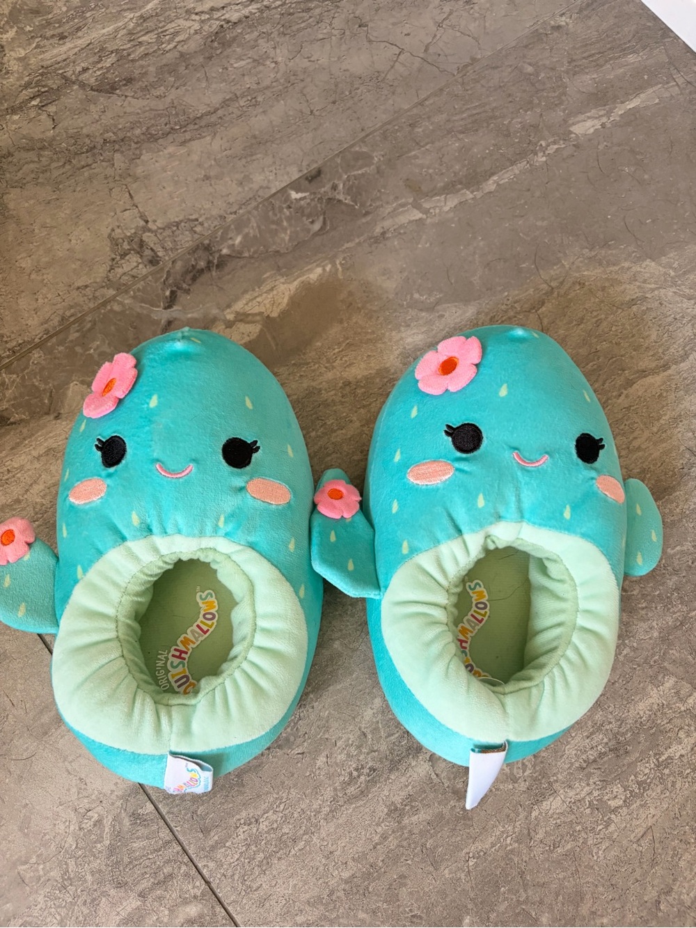Squishmallows Teal Flower Cactus Kids Slippers